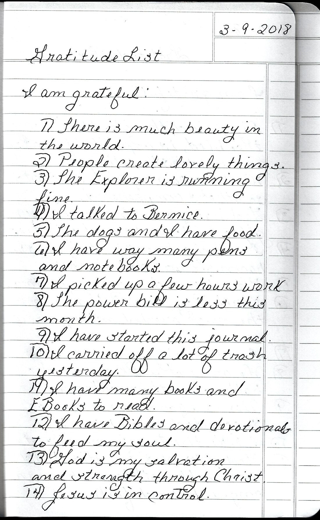 2018.03.09 Gratitude Journal