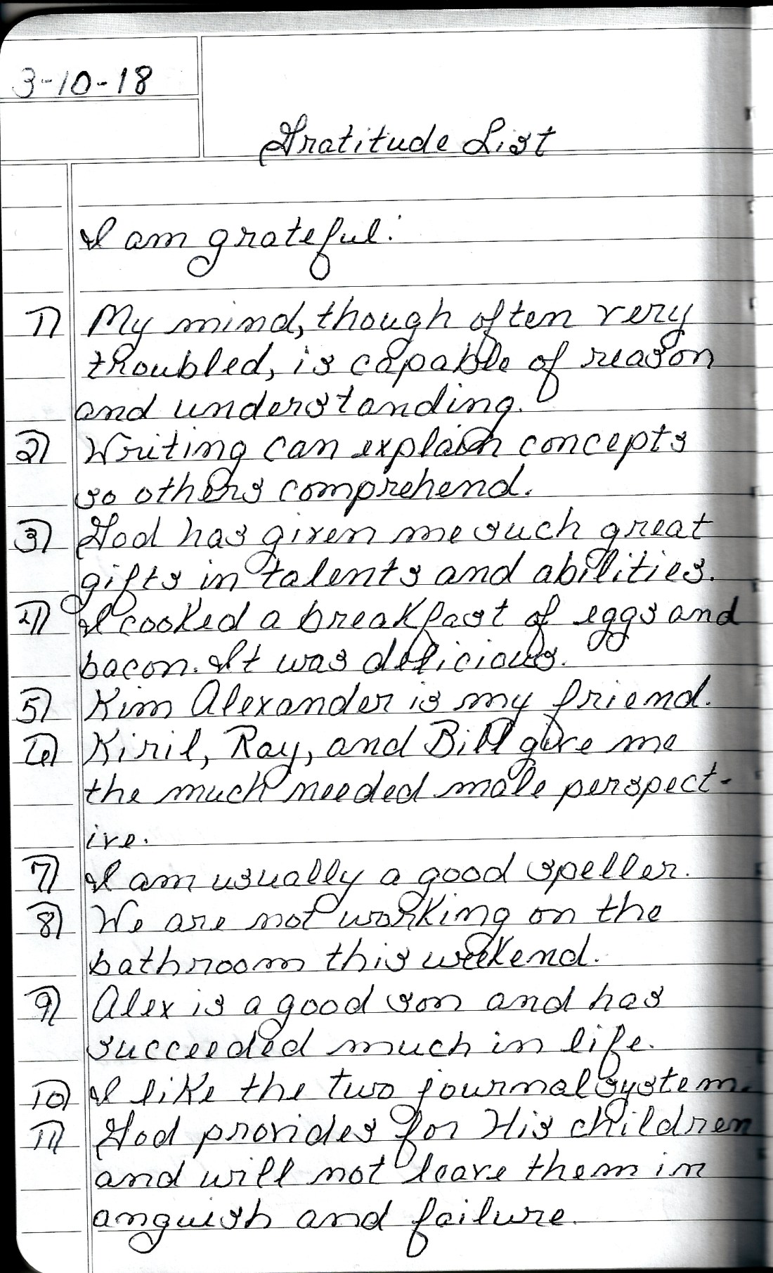 2018.03.10 Gratitude Journal