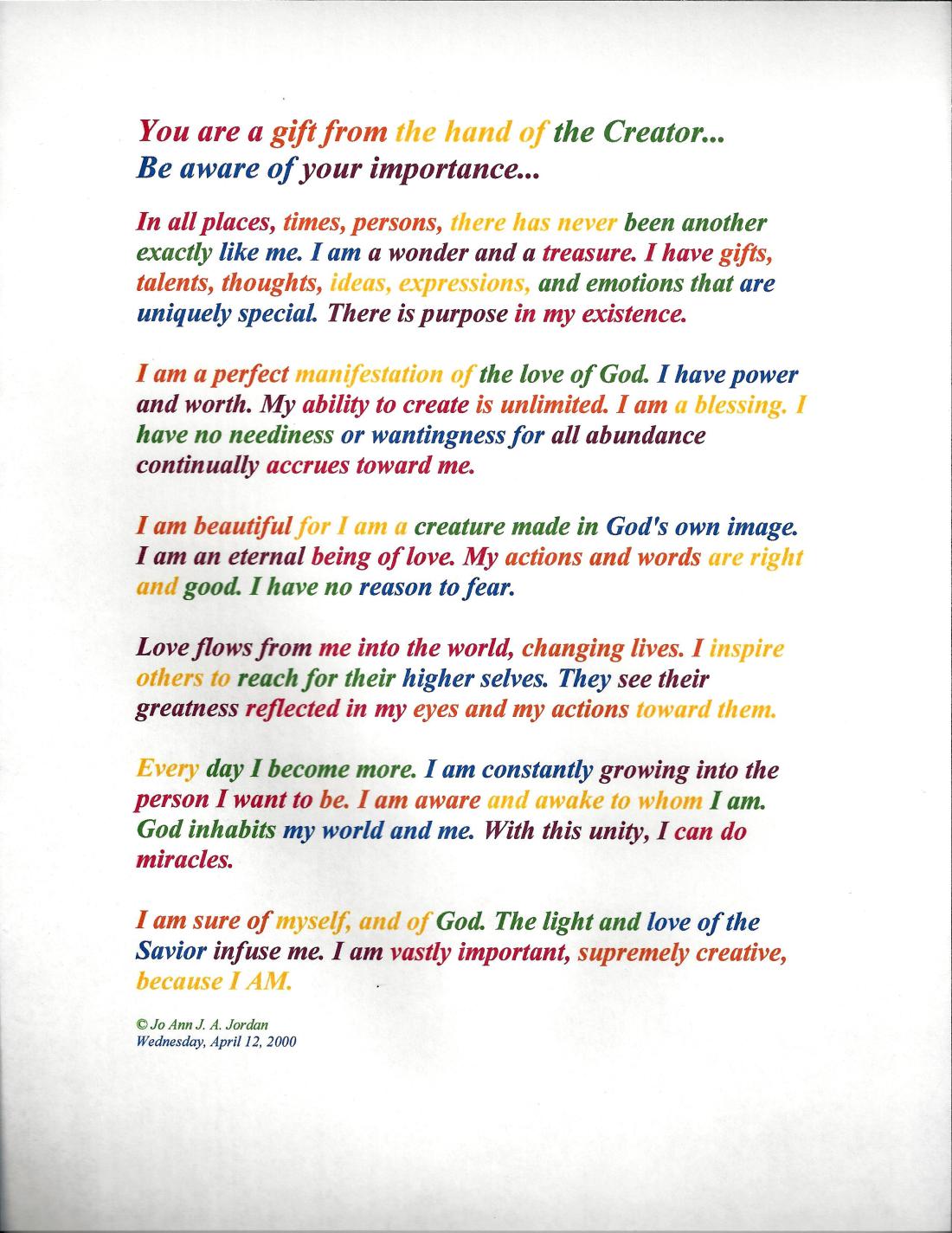 You Are A Gift From The Hand Of The Creator COLOR